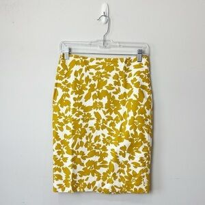 Loft Pencil Skirt White Mustard Floral Career Office Summer Spring